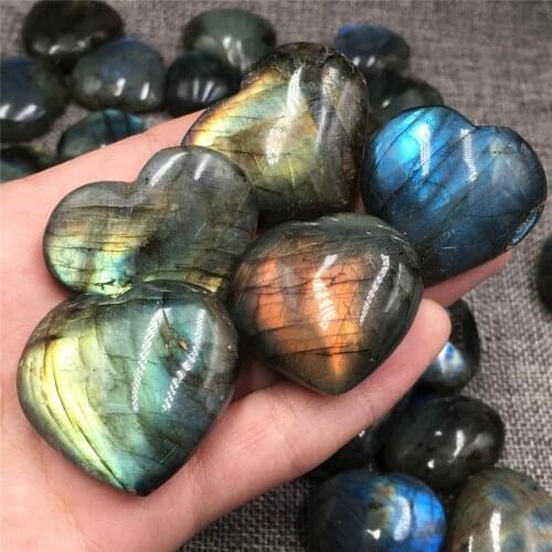 Wholesale Price Natural Polished Labradorite quartz Hand Carved Heart-Shaped Crystal heart Healing Gifts