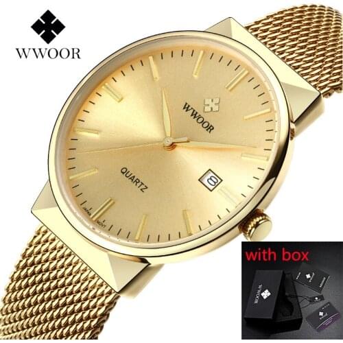 WWOOR Men Business Watch Japan Quartz Movement Mens Casual Calendar Wristwatch Stainless Steel Mesh Strap Ultra Thin Watches #a