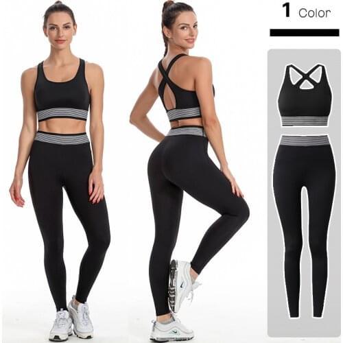 Black stripes Women Fitness Sport Yoga Suit Women Yoga Sets Yoga Clothing Female Sport Gym Suits Wear Running Clothes