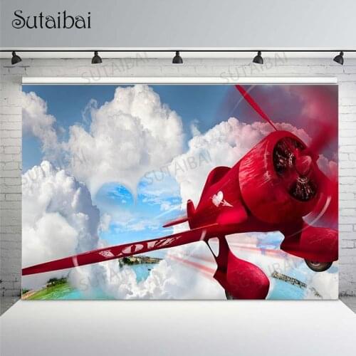 Valentines Day Backdrop Airplane Love Clouds Travel Photography Background Banner Photo Studio Photocall Photozone Decor Props