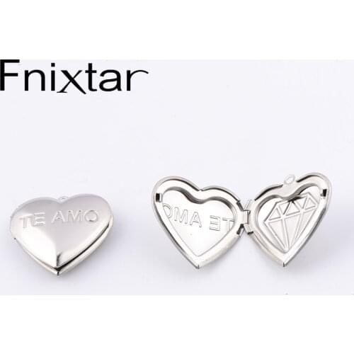 Fnixtar Stainless Steel Love Hearts DIY Photo Frame Locket Pendants for Girlfriend DIY Memories Jewelry Gift 29*29mm20Pcs/Lot