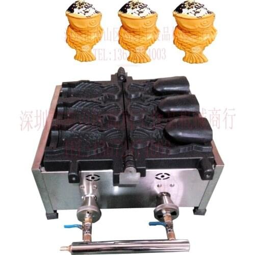 Gas type 3 pcs Big fish cone ice cream taiyaki machine