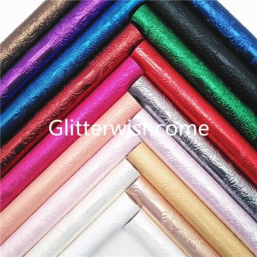 Glitterwishcome 21X29CM A4 Size Flowers Embossed Synthetic Leather, Metallic Faux Leather Fabric Sheets for Bows GM997A