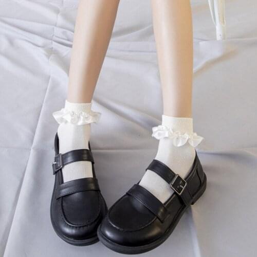 Harajuku Ruffle Cosplay Anime Short Sock Fashion Vintage Black White Lolita Princess Socks Women Casual Cotton Students Sox 2021