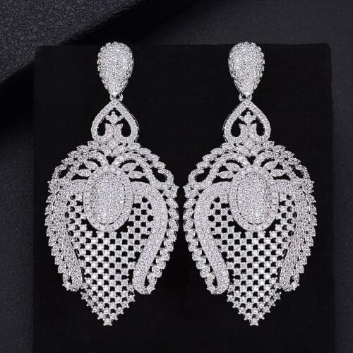 LARRAURI New Hot Luxury Popular Geometry Earrings Full Mirco Setting Cubic Zirconia CZ Naija Wedding Earring Fashion Jewelry