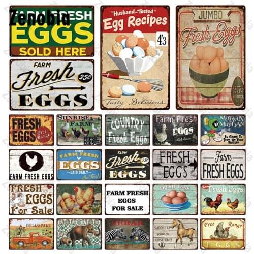 Farm Fresh Eggs Metal Sign Farm Shop Sold Here Cafe Home Wall Art Decoration Vintage Poster Tin Plate Happy Chicken Retro Plaque
