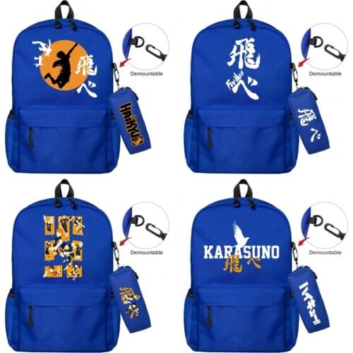 Anime Haikyuu Nylon Backpack Pencil Case 2pcs/set Casual Student Travel Schoolbag Laptop Bag Zipper Knapsack Boys Girls Bookbag