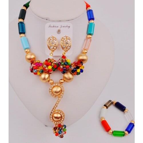 Latest Multicolor African Women Jewelry Set Crystal Bridal Necklace for Nigerian Wedding SZQ3-10