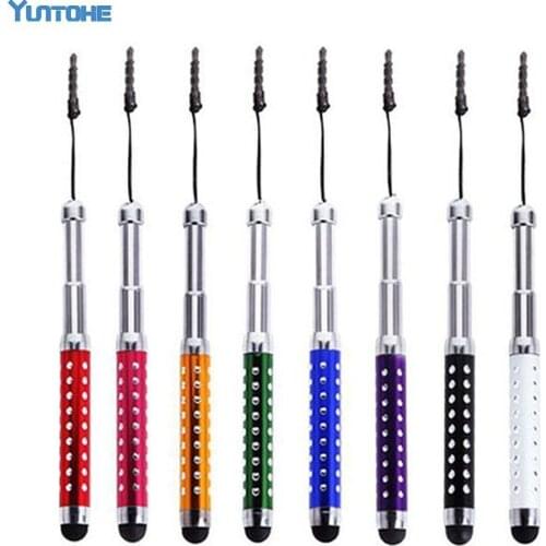 New Crystal Retractable Stylus Touch Pen For iPhone/iPad/HTC/Samsung Phone /Tablet TC with dust plug 100pcs/lot