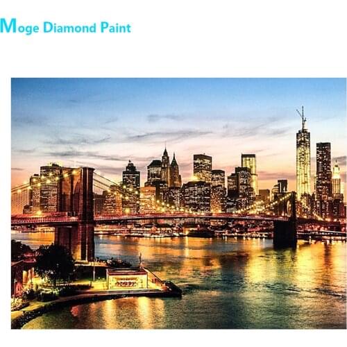 New York Brooklyn Bridge Diamond Painting Cityscape Round Full Drill DIY Mosaic Embroidery Cross Stitch Building Scenic Pattern