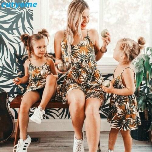 Mother Daughter Family Matching Outfits Sleeveless Floral Dress Summer Cotton Girl Women Boho Loose Dresses Sundress Clothes