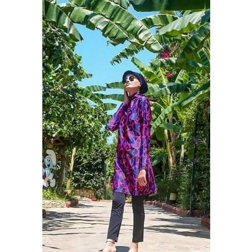 Full Closed Hijab Muslim New Season 2021 Jowl Game Fuchsia Pattern Lycra Hijab swimwear