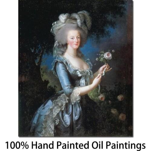High quality hand painted portrait oil paintings Marie Antoinette Queen with a Rose beautiful woman artwork for wall decor