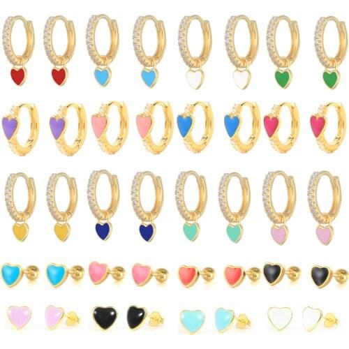 CANNER Enamel Stud Earrings 925 Sterling Silver Colorful Dripping Oil Love Heart Piercing Earring For Women Girl Wedding Jewelry