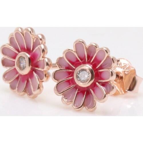 2020 New Rose Gold Pink S925 Sterling Silver Pan Earring Fashion Chrysanthemum Earrings For Women Wedding Party Fashion Jewelry
