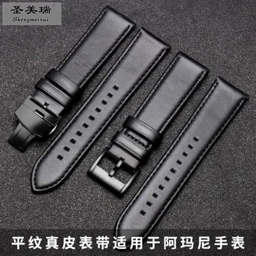 Shengmeirui 20MM 22MM black leather strap Cowhide strap FOR Arman-i Exchange AX2098 AR60012/1732/1692 Mens bracelets straps