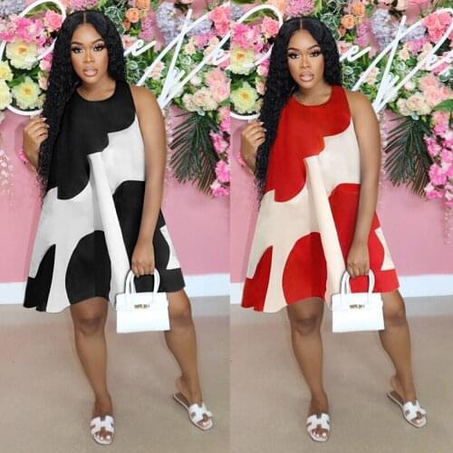 ZKYZWX S-5XL Loose Print Summer Dress Sleeveless Festival Outfits for Women Plus Size Clothing Sexy Beachwear Club Mini Dresses