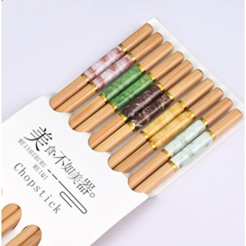 Creative Marbling 5 Pair Chopsticks Reusable Handmade Bamboo Japanese Wood Chop sticks Set Sushi Food Natural Chinese Flatware