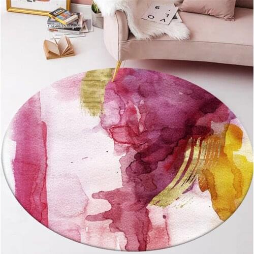 Wishstar Pink Abstract Ink Painting Round Carpet Girl Bedroom Beside Rugs Modern Circle Carpet Computer Chair Mat