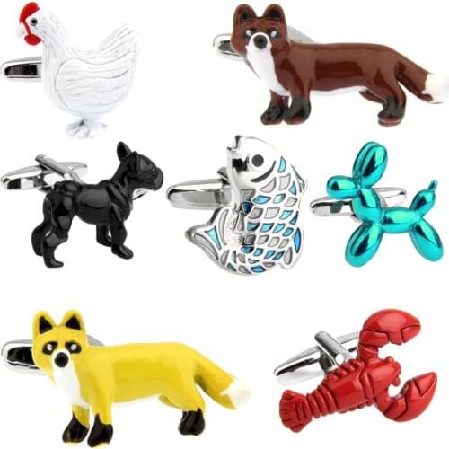 Free Shipping New Arrival Animal Cufflinks Novelty Black Dog Fox Fish Hen Bear Design Gift For Men Cuff Links Wholesale&retail