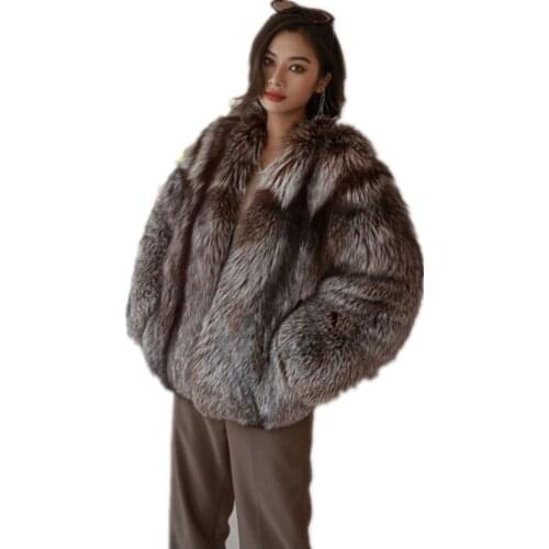 Women Real Silver Fox Fur Jacket Full Pelt Fashion Girls Luxury Winter Thick Warm Coat Clothing