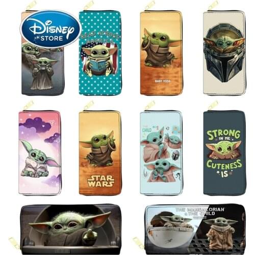 Disney Star Wars Master Baby Yoda Wallet PU Leather Female Handbag Coin Purse Anime Figures Cartoon Yoda Long Wallets For Women