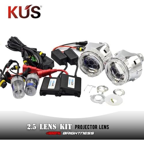 2.5 Inch Blue Coating Honeycomb Bi Xenon Projector Lens DRL Angel Eye Shroud H1 35W Xenon Ballast Kit H4 H7 Car Motorcycle