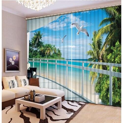 3D Curtain Decoration Window Curtain Sea Terrace Railing Curtains Living Room Custom Photo Printing Curtains For Bedroom