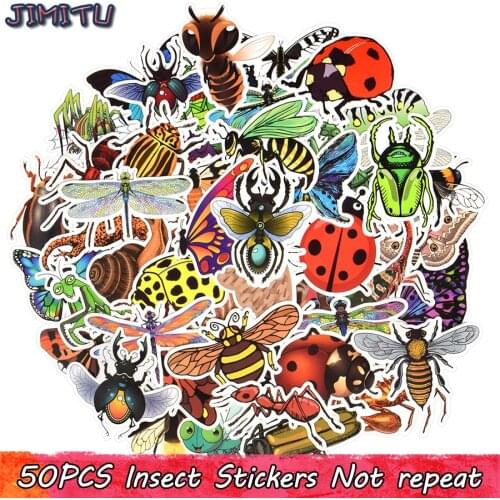 50PCS Insect Animals Stickers Pack Cartoon Nature Butterfly Ant Educational Sticker for Kid DIY Laptop Scrapbook Skateboard Bike