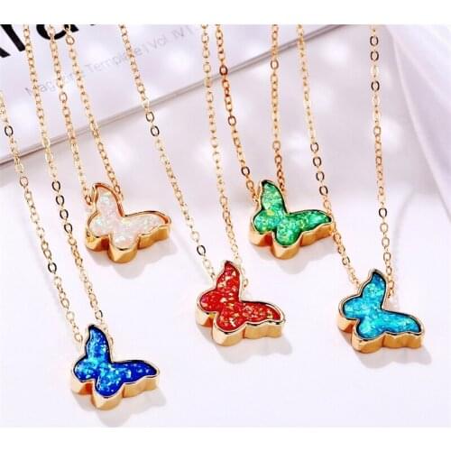 50734 hanzhishangs new multi color butterfly necklace with simple color alloy clavicle chain