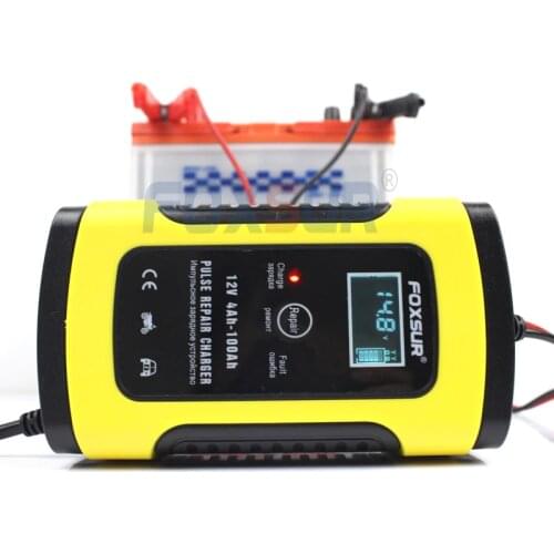 FOXSUR 12V 5A Motorcycle Car Battery Charger Maintainer & Desulfator Smart Battery Charger, Pulse Repair Charger LCD Display