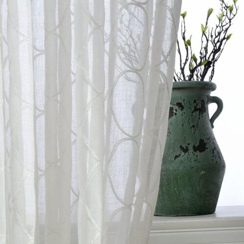 White Voile Tulle Curtains for Living Room Bedroom Modern Geometric Window Treatments Embroidered Sheer Curtains Home Decor