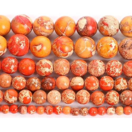 Natural Stone Beads Orange Emperor Sediment DIY Round Loose Beads For Jewelry Making Bracelet Needlework Beads 4/6/8/10/12 MM