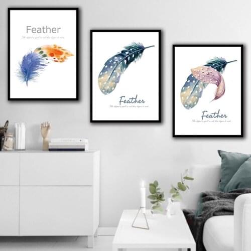 Colored Feather Nordic Canvas Painting Wall Art Abstract Modern Painting Picture for Living Room Decor B5353
