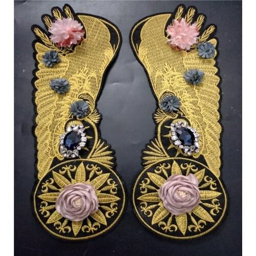 Flower wing apliques de roupa sequined patches para vestuario sew on designer patches for jeans parches bordados para ropa