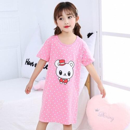 Kids Girls 100% Cotton Nightgowns Cartoon Nightdress Girl Sleepwear Sleepshirt Summer Short Sleeves Nightwear Children Clothes