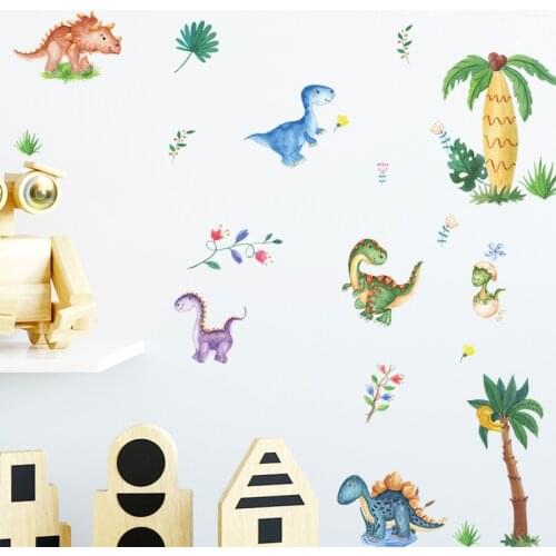 Cartoon Dinosaur Paradise Wall Stickers Boys Room Decoration Bedroom Bedside Aesthetic Self Adhesive PVC Home Decor Murals
