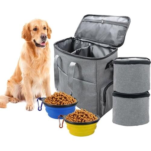Dog Travel Bag Pet Traveling Camping Set with 2 Food Storage Containers 2x Puppy Feeding Collapsible Water Bowls Dog Accessories