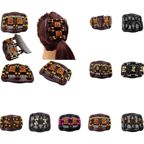 Magic Wood Beads Double Hair Comb Clip Stretchy Women DIY Hair Accessories