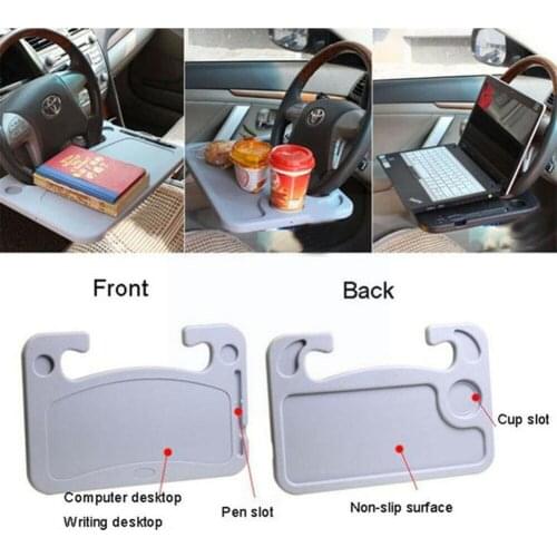 Double-side Car Desk Tray Steering Wheel Notebook Laptop Table Holder Travel Folding Computer Eating Writing Coffee Stand Y0I6