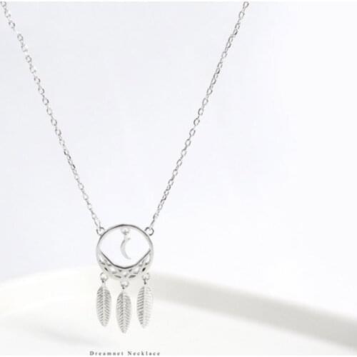 Elegant Dreamcatcher 925 Sterling Silver Dangle Pendant Leaf Moon Charm Necklaces For Women Statement Chain Necklace Party Gifts