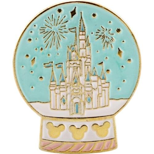 Fantasy Magical Castle Enamel Brooch Crystal Ball Pin Cowboy Bag Lapel Pins Badge Cute Fairy Jewelry Gift for Girl Kids