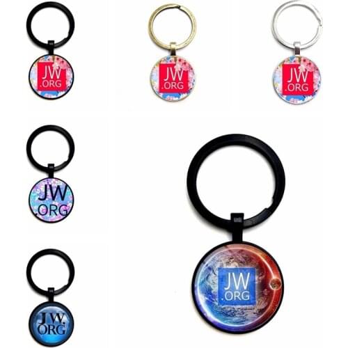 JW.ORG DIY Handmade Glass Cabochon Pendant Keychain Flower Personality Badge Keyring Gift