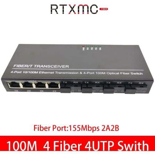 4F4E 10/100M Fast Ethernet switch 20KM Fiber Optical Media Converter Single Mode 4 Port RJ45 & 4-SC 2A2B fast fiber Switch
