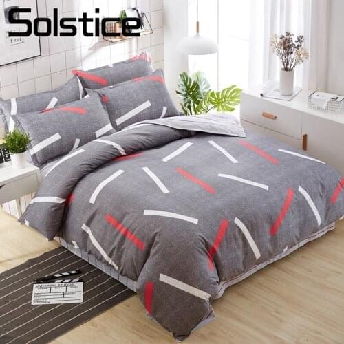 Solstice Home Textile Brown Boy Teens Bedding Sets Stripe Bed Sheet 3/4Pcs Linen Kid Duvet Cover Pillowcase Cover King Twin Size