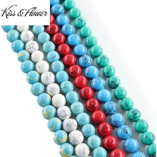 KISS&FLOWER LB02 2021 4 6 8 10 12mm Natural Stone Jewelry DIY Making Accessories Bracelet Necklace Round Turquoise Spacer Beads