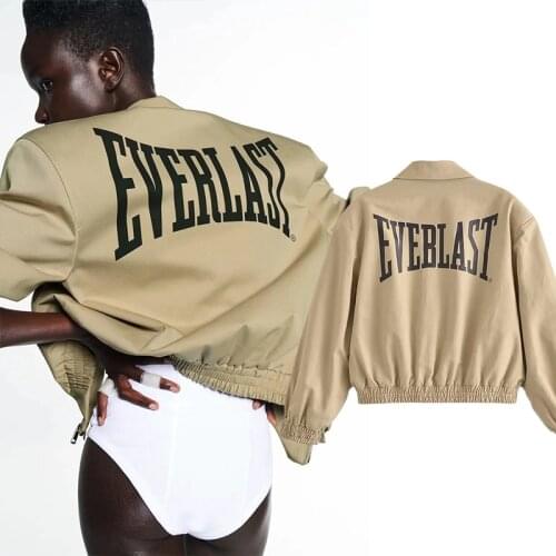 TRAF Autumn 2021 Office Za Bomber Jacket Women Fashion Goth EVERLAST letter Outwear Parkas Woman Zipper Pockets Khaki Mujer Coat