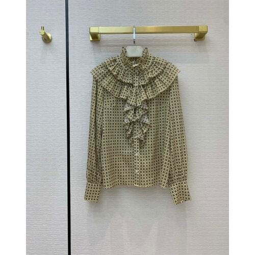 Fashion 2021 new ladies long-sleeved sexy retro silk small floral shirt 1102