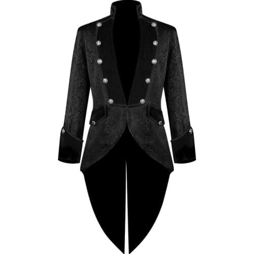 Mens Vintage Jacquard Steampunk Long Tailcoat Jacket Victorian Tuxedo Gothic Velvet Jacket Frock Coat Uniform Halloween Costume