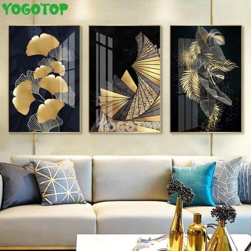 Abstract golden leaf Diamond Painting Cross Stitch Kits diy Square round handmade 3 Pieces Embroidery Mosaic Pattern Art ML1494
